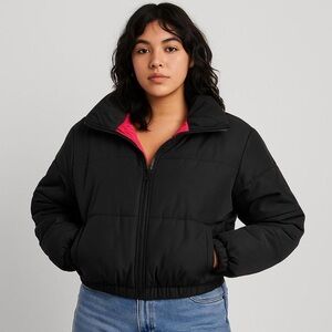 Wild Fable Black Puffer Jacket with Pink Interior